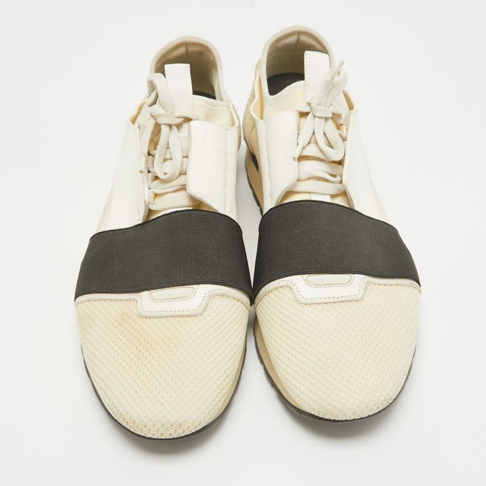 Balenciaga Race Runner Size 44 White Leather Mesh And Neoprene Low Top Sneakers - Picture 3 of 7
